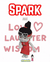 a cartoon girl wearing a headband that says ' spark ' on it