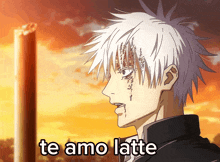 a picture of a man with white hair and the words te amo latte on the bottom