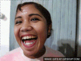 a gif of a woman laughing with the words make gifs at gifsoup.com underneath