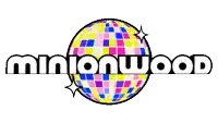 a logo for minionwood with a disco ball in the middle