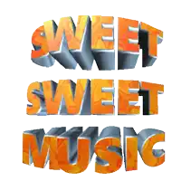 the words sweet sweet music are displayed in 3d