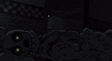 a black and white drawing of a robot laying on the floor in a dark room .