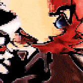 a pixelated image of a person wearing glasses