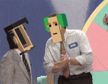 a man wearing a name tag that says steve stands next to another man