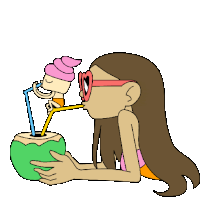 Girl And Ice Cream Cone Drink From Coconut Sticker - Mariby The Sea Drinking Yum Stickers