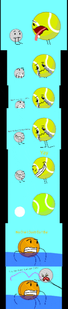 a cartoon drawing of tennis balls with faces on them