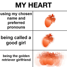 a meme about being called a good girl being the golden retriever girlfriend