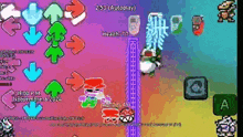 a screenshot of a video game on a cell phone with arrows pointing in different directions .