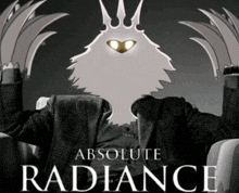 a poster for absolute radiance shows a man sitting in a chair