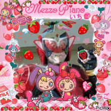 a picture of a man in a bunny costume is surrounded by strawberries