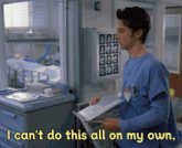 a man in a hospital room with the words " i can 't do this all on my own " above him