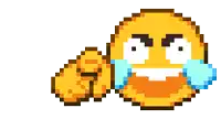 a pixel art drawing of a smiley face with tears coming out of its eyes