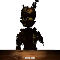 a cartoon character with the words hello chat on the bottom right
