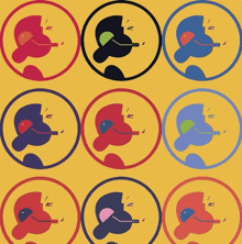 a pattern of circles with a person smoking a pipe