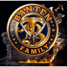 a logo for banten family shows a skull and swords