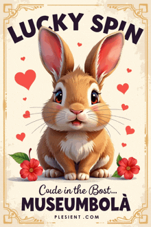 a poster with a rabbit and the words " lucky spin " on it
