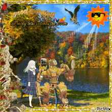 a picture of a robot and a girl with the words good morning the early bird catches the worm