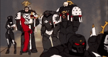 a group of soldiers are standing next to each other in a cartoon .