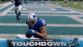 a detroit lions touchdown advertisement with a football player