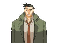 a pixel art drawing of a man in a suit and tie with his eyes closed
