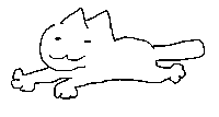 a black and white drawing of a cat laying down with its legs crossed