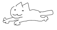 a black and white drawing of a cat laying down with its legs crossed