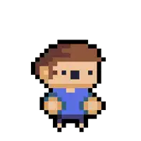 a pixel art of a man with blood coming out of his eyes and holding a sword .