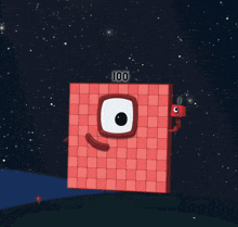a cartoon character with the number 100 on his head