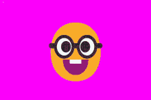 a smiley face with glasses and a smile on a pink background