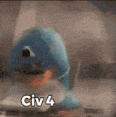 a close up of a stuffed animal with the word civ 4 on it