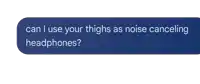 a text message asking if a person can use their thighs as noise cancelling headphones