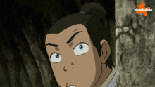 a close up of a cartoon character with a nickelodeon logo in the corner