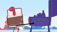a cartoon drawing of a box of milk and a barbecue grill
