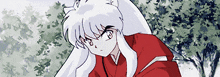 a drawing of a person with white hair and a red shirt