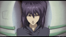a computer screen shows a cartoon of a woman with purple hair and red eyes