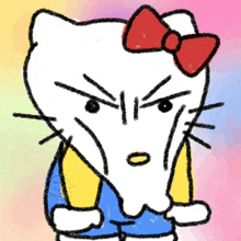 a drawing of a hello kitty with a red bow
