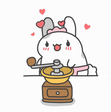a cartoon rabbit is pouring water into a cup