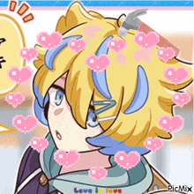 a cartoon of a boy with a hammer in his hair and the words love in love on the bottom