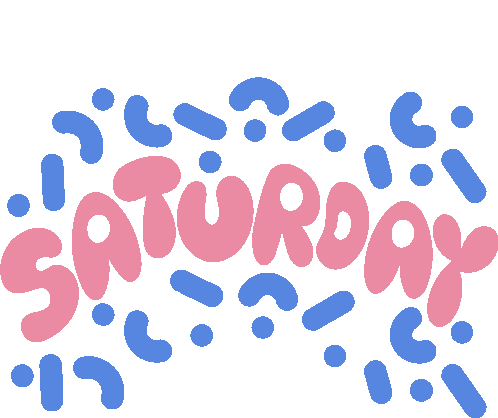 Saturday Blue Confetti Around Saturday In Pink Bubble Letters Sticker