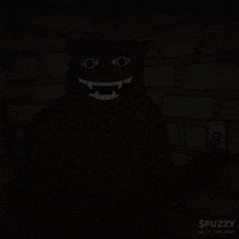 a cartoon drawing of a brown bear holding a light switch with the words $ fuzzy on top