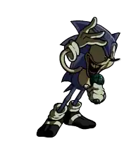 a cartoon drawing of a sonic the hedgehog holding a microphone .
