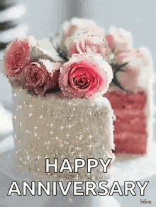 Happy Anniversary Cake GIF - Happy Anniversary Cake Roses GIFs