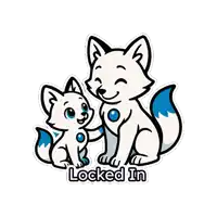 a sticker of two foxes with the words " locked in " below them