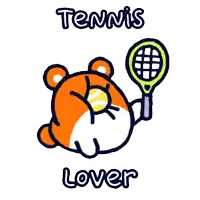 a cartoon of a hamster holding a tennis racquet and a tennis ball