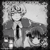 a black and white drawing of a man and a girl with the words leopan is canon written on the bottom