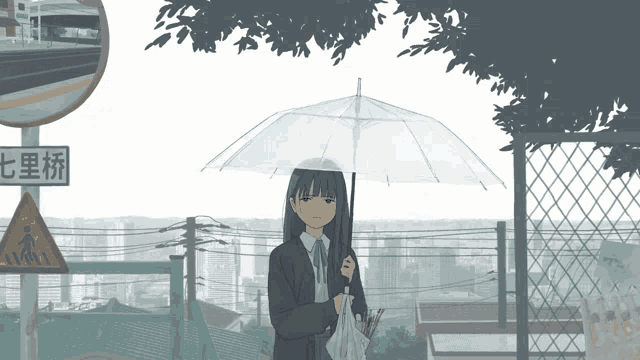 Anime Girl with Long Blank Hair in Floral Kimono and Red Japanese Umbrella  · Creative Fabrica