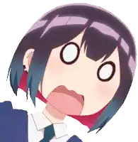 a close up of a girl 's face with a surprised expression