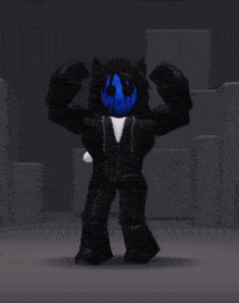 a cartoon character with a blue face and a black hoodie