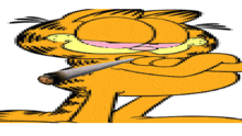 garfield is holding a marijuana cigarette in his mouth