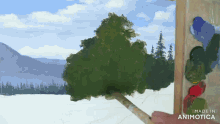 a person is painting a tree on a canvas which is made in animatica